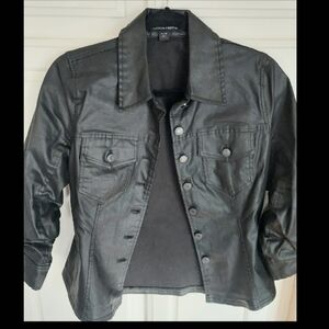 Boston Proper Coated Denim Ruched Sleeve Jacket